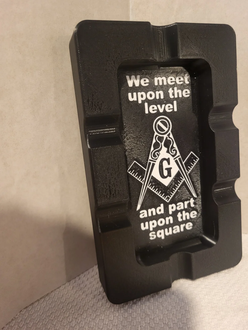 Black Freemason Themed Ashtray with White Emblem